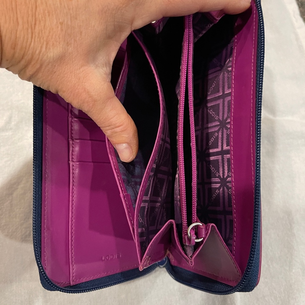 Beautiful Blue Lodis with Purple Trim Zip Around Wallet - Picture 3 of 9
